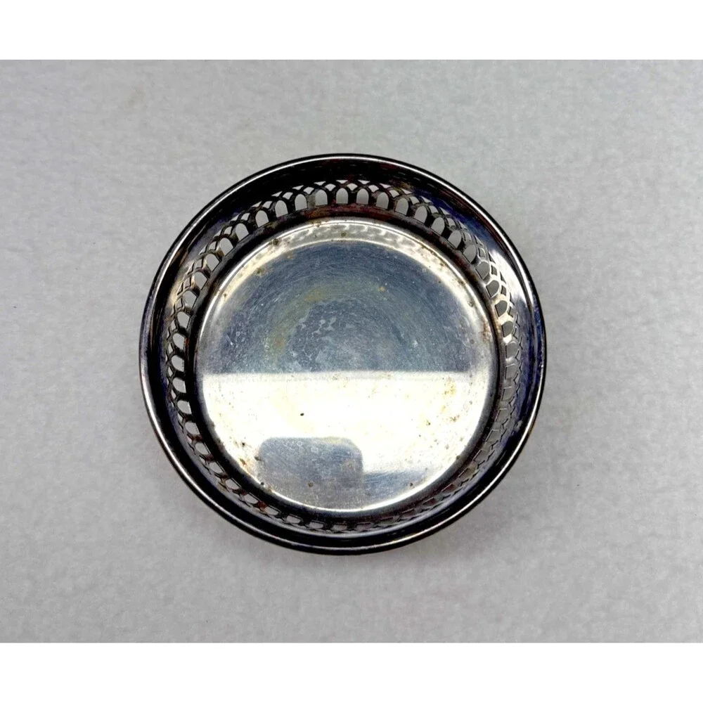 Lunt Silverplate Wine Bottle Coaster M210 Pierced Gallery Barware Vintage